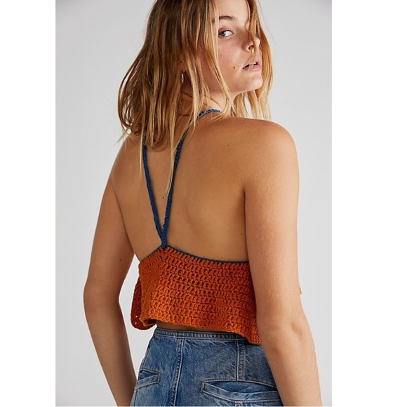 Free People Festival Retro 70s Bella Crochet Halter Top XS Bohemian Coachella - Picture 6 of 15